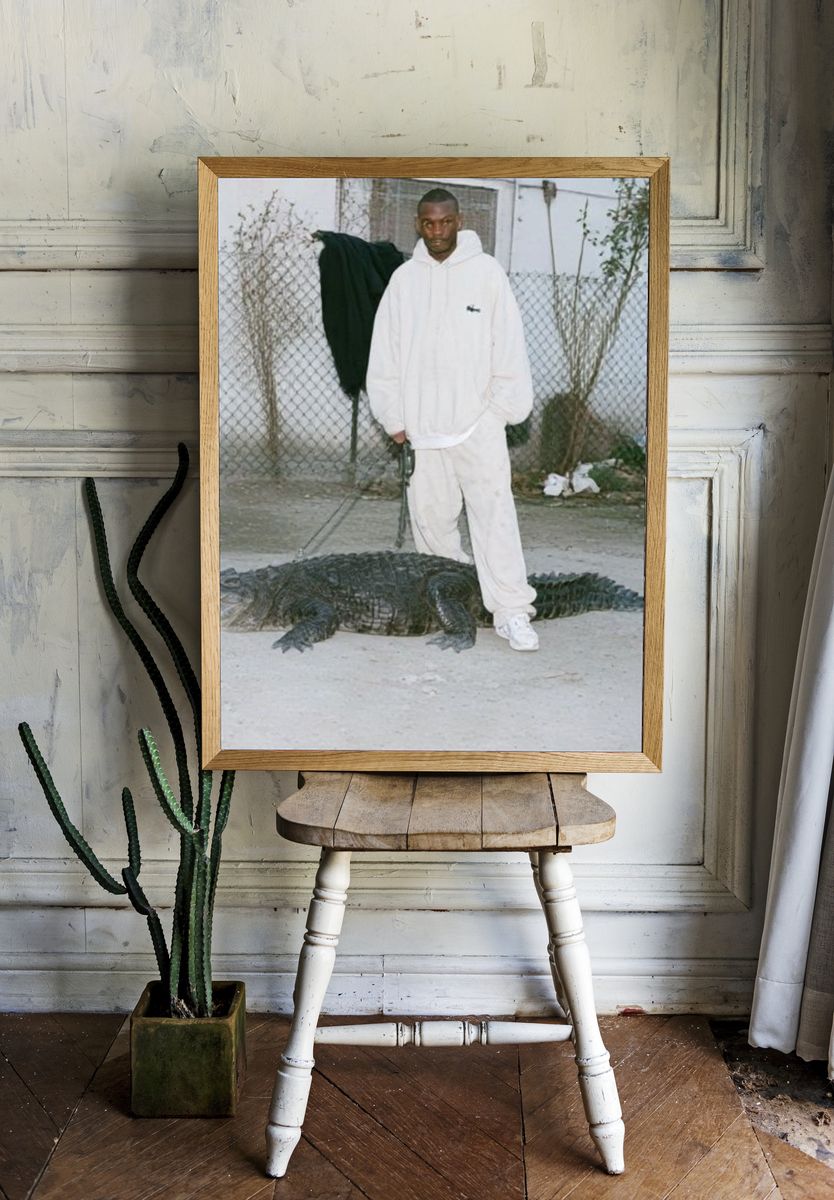 Man with Alligator Street Photography Poster. — room view 1