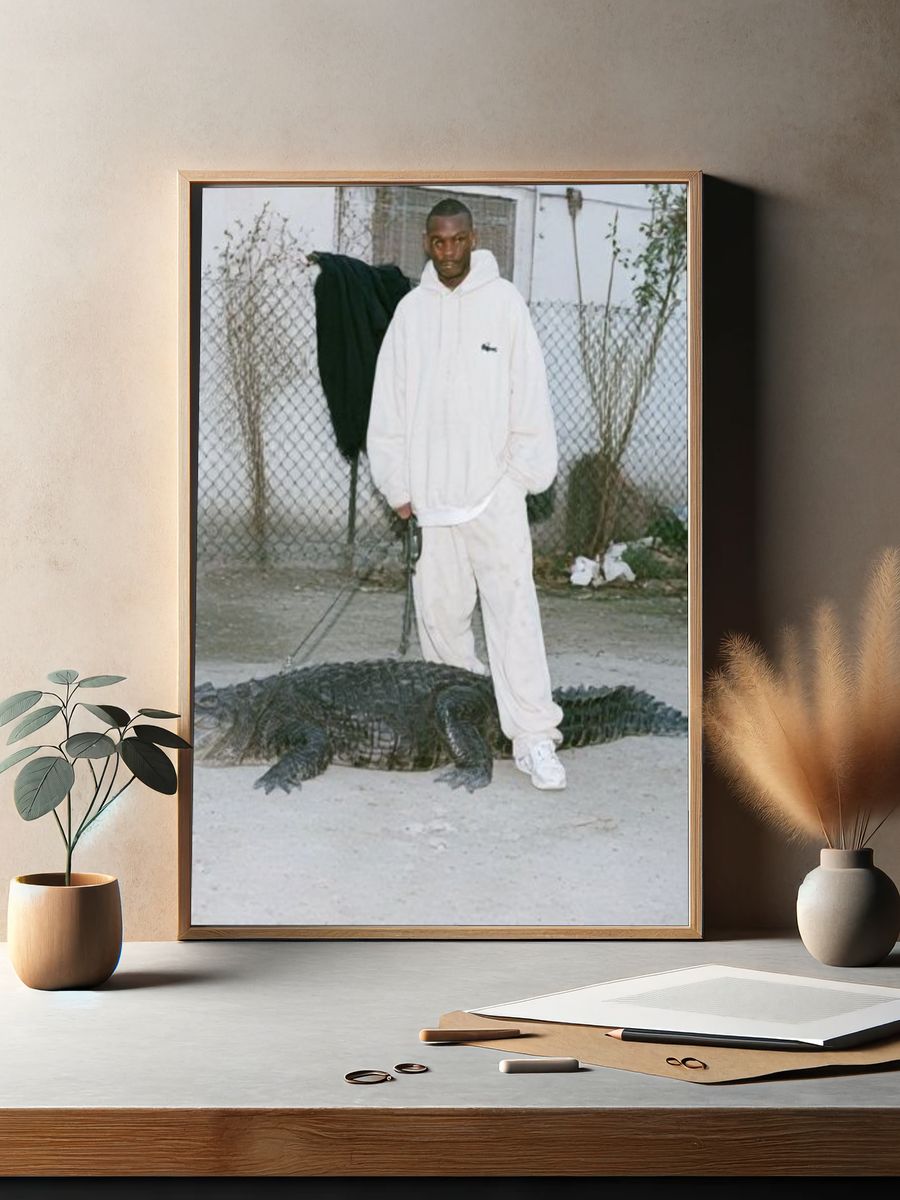 Man with Alligator Street Photography Poster. — room view 2