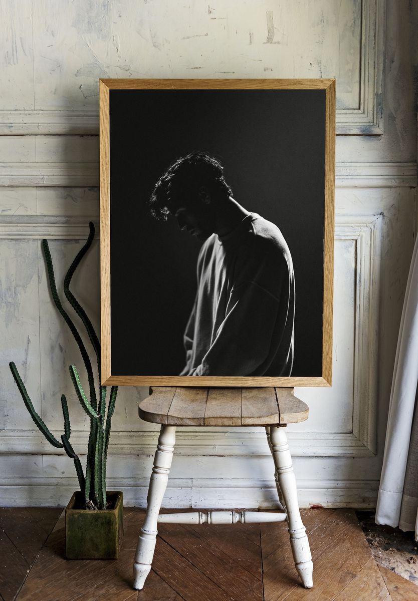 Moody Portrait Black-White Poster. room preview