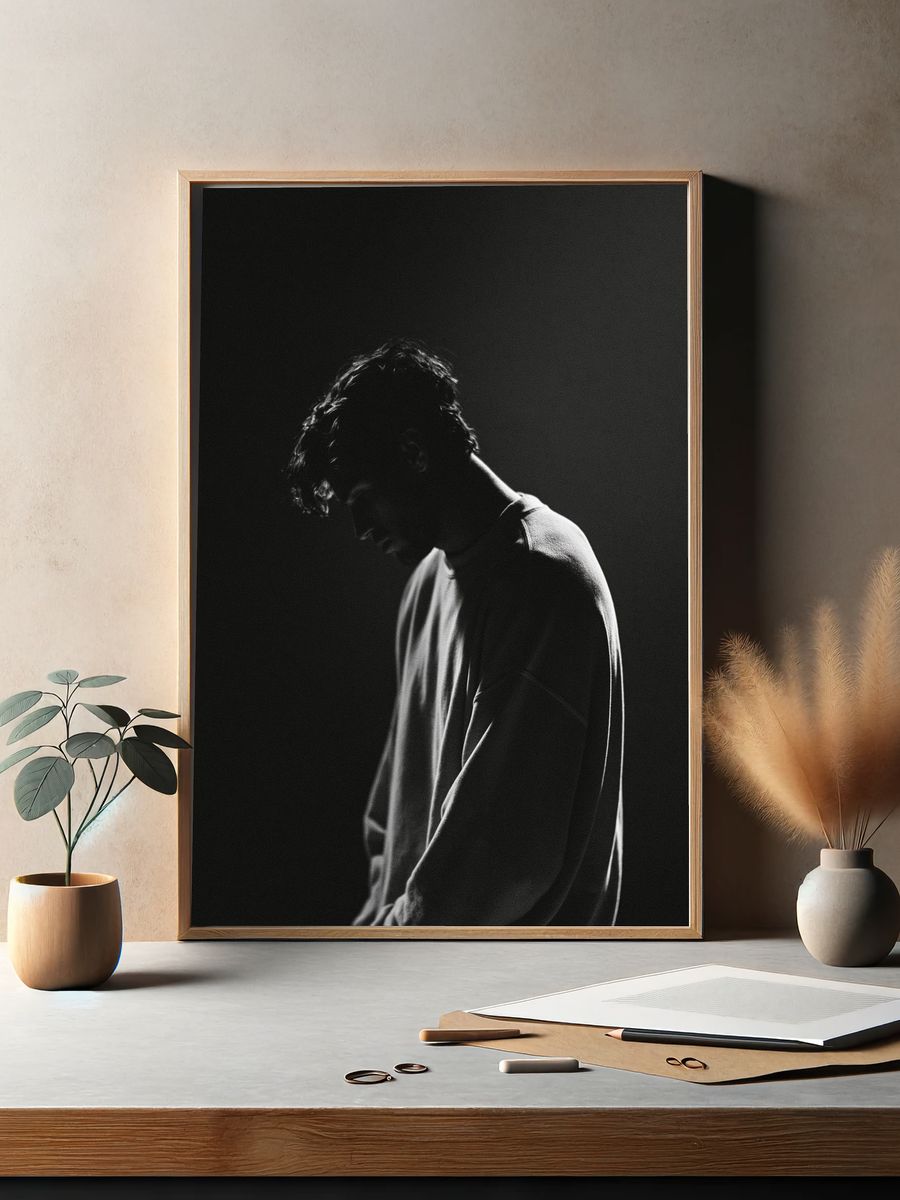 Moody Portrait Black-White Poster. — room view 2