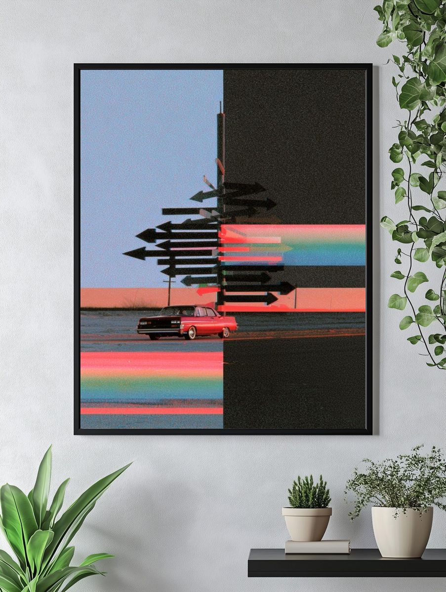 Retro Car Glitch Landscape Poster. — room view 4