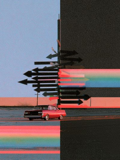 Retro Car Glitch Landscape Poster.