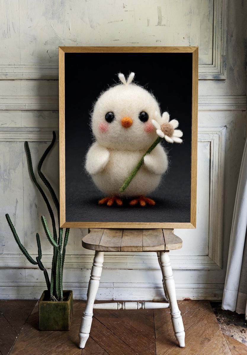Felt Chick with Daisy Photography Poster. — room view 1