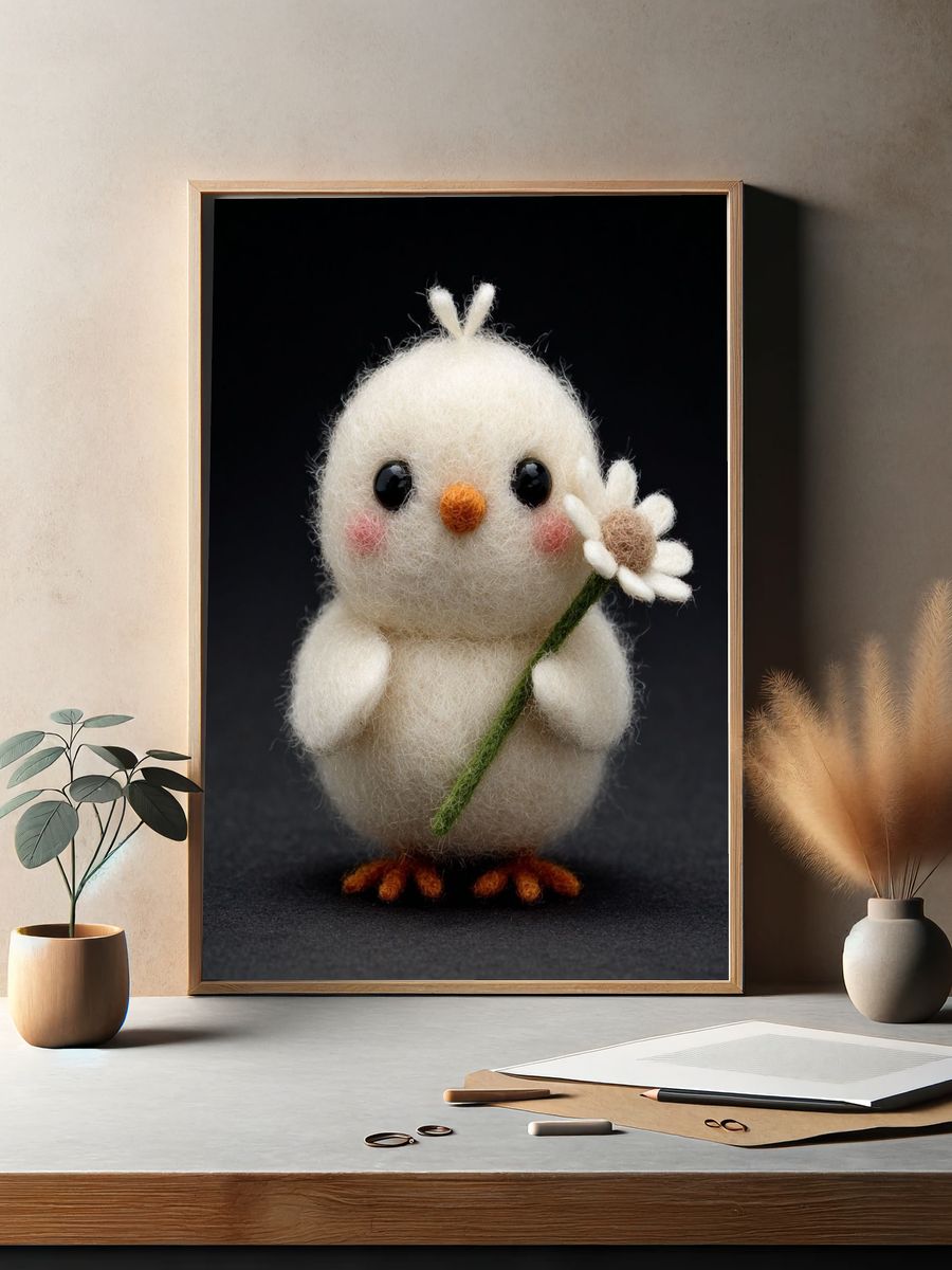 Felt Chick with Daisy Photography Poster. — room view 2