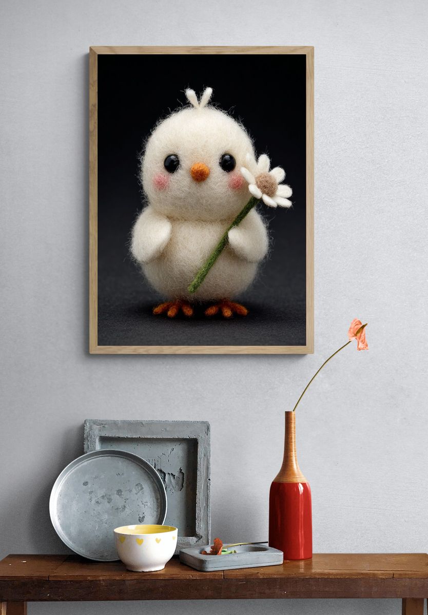 Felt Chick with Daisy Photography Poster. — room view 3