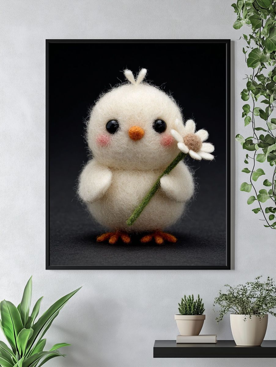 Felt Chick with Daisy Photography Poster. — room view 4