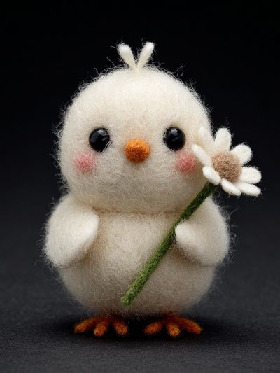 Felt Chick with Daisy Photography Poster. poster
