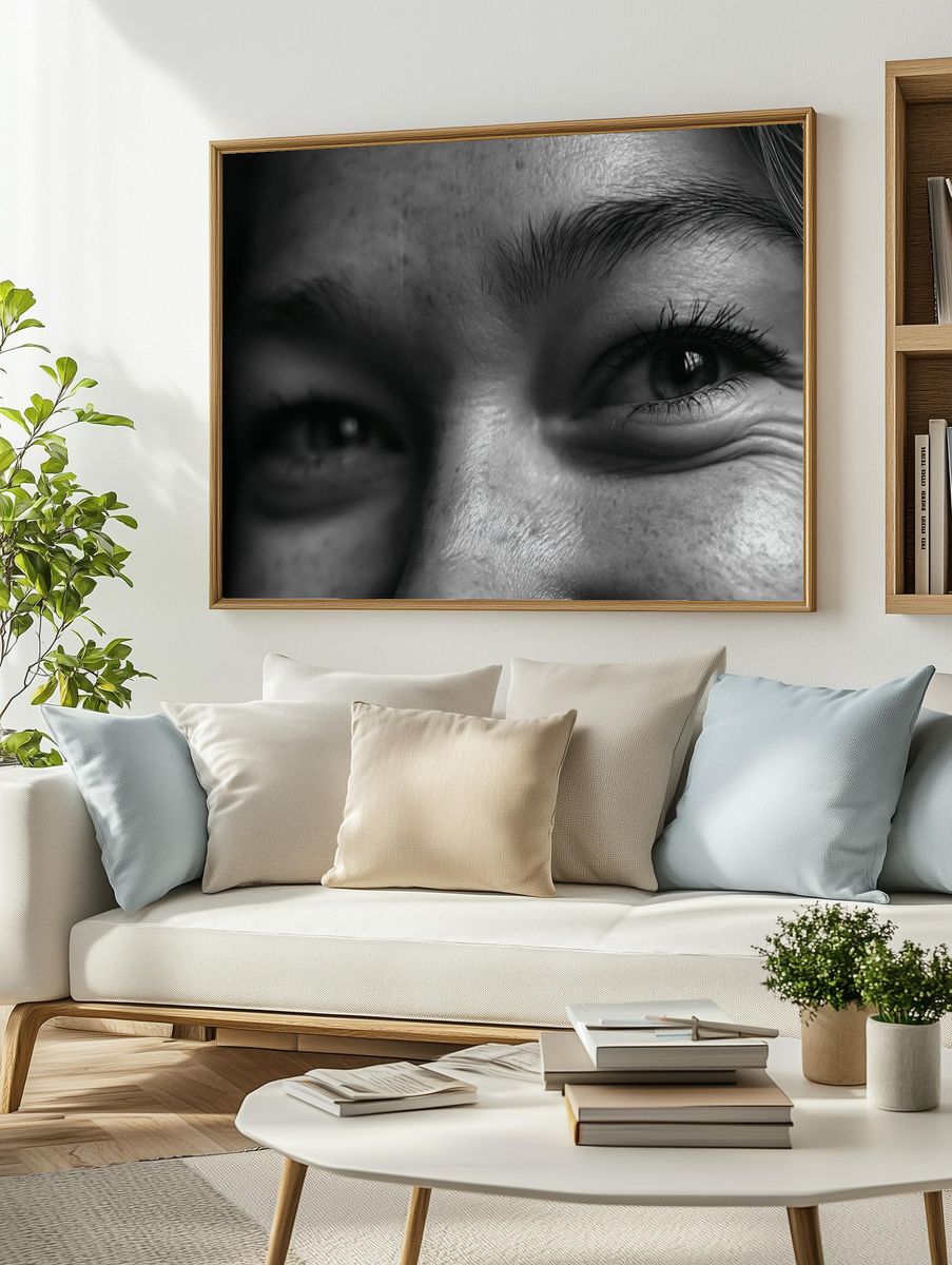 Child Eyes Black-White Portrait Poster. — room view 2
