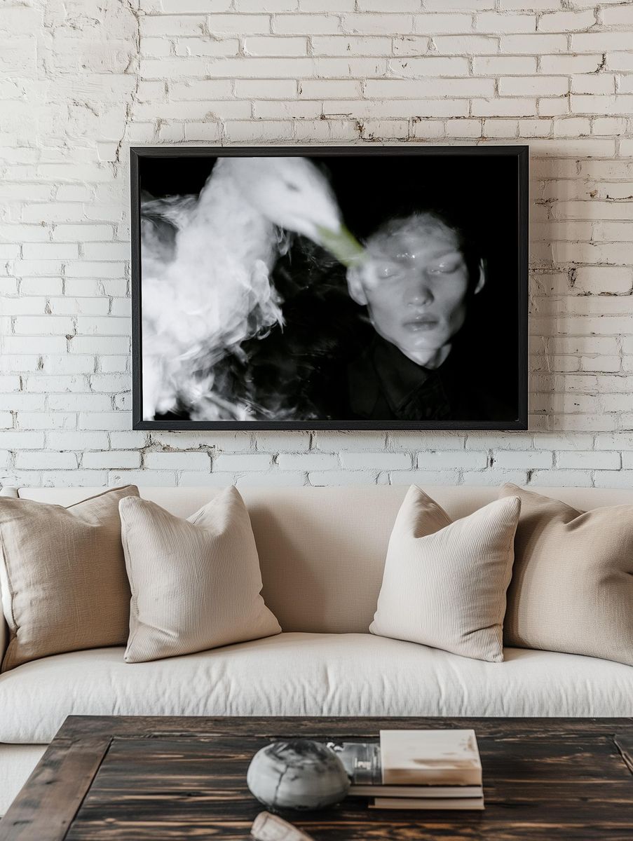 Dreamlike Portrait Black-White Poster. — room view 1