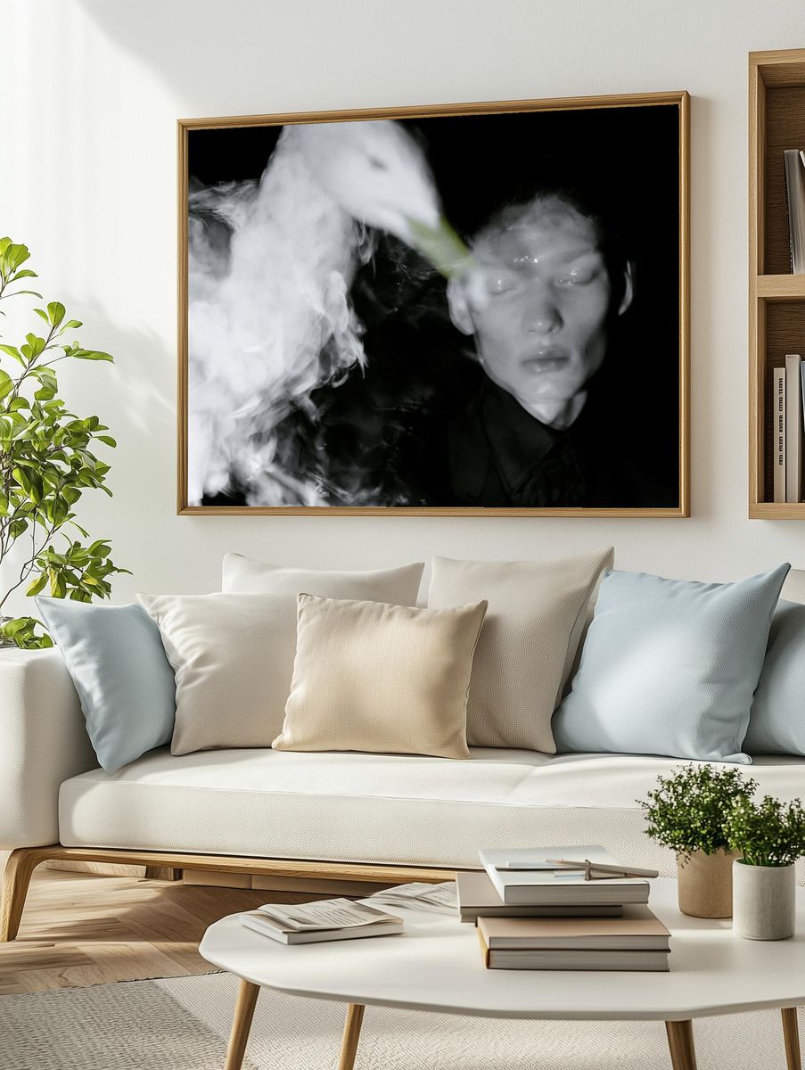 Dreamlike Portrait Black-White Poster. — room view 2