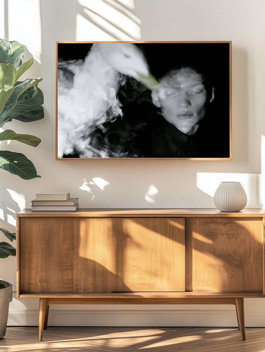 Dreamlike Portrait Black-White Poster. — room view 3
