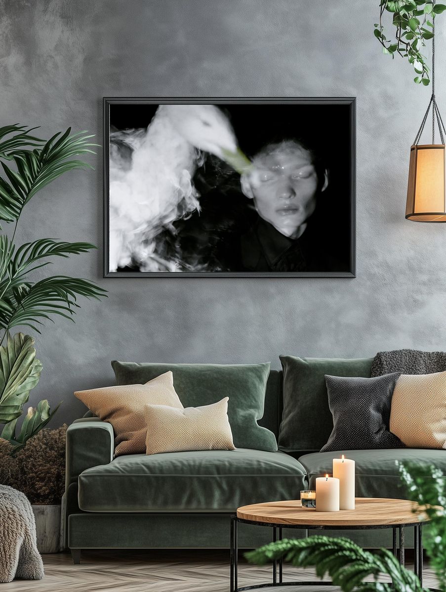 Dreamlike Portrait Black-White Poster. — room view 4