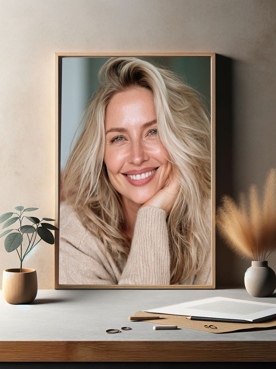 Smiling Blonde Portrait Photography Poster. — room view 2