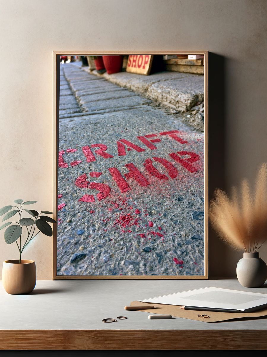 Craft Shop Street Sign Photography Poster. — room view 2