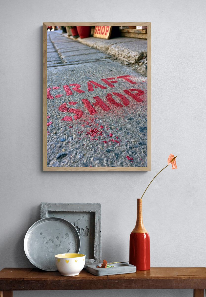 Craft Shop Street Sign Photography Poster. — room view 3