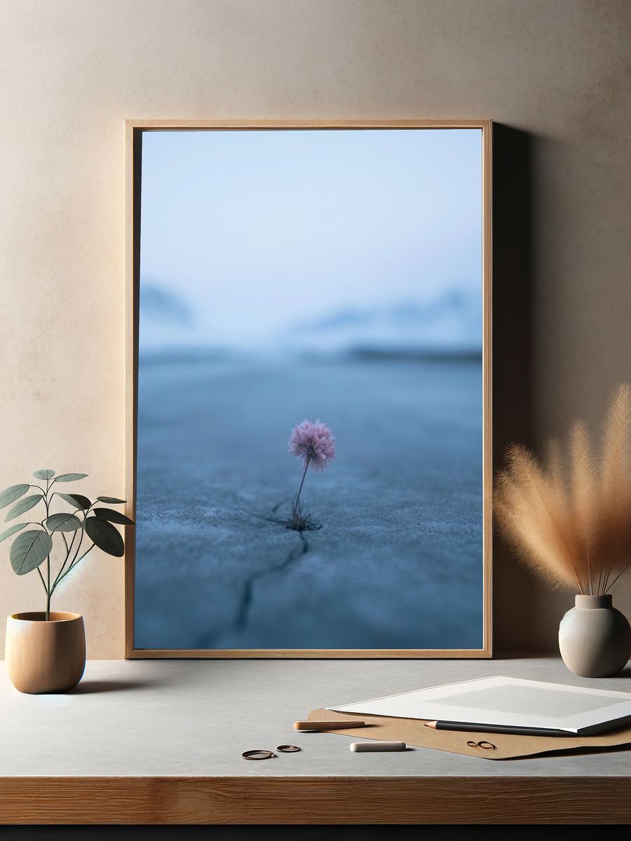 Lonely Bloom in Blue Landscape Poster. — room view 2