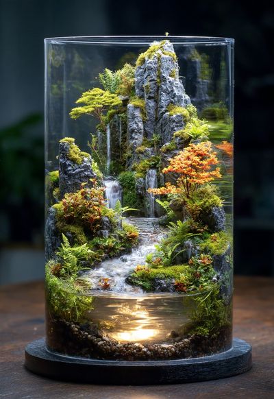 Miniature Terrarium Waterfall Photography Poster. poster print