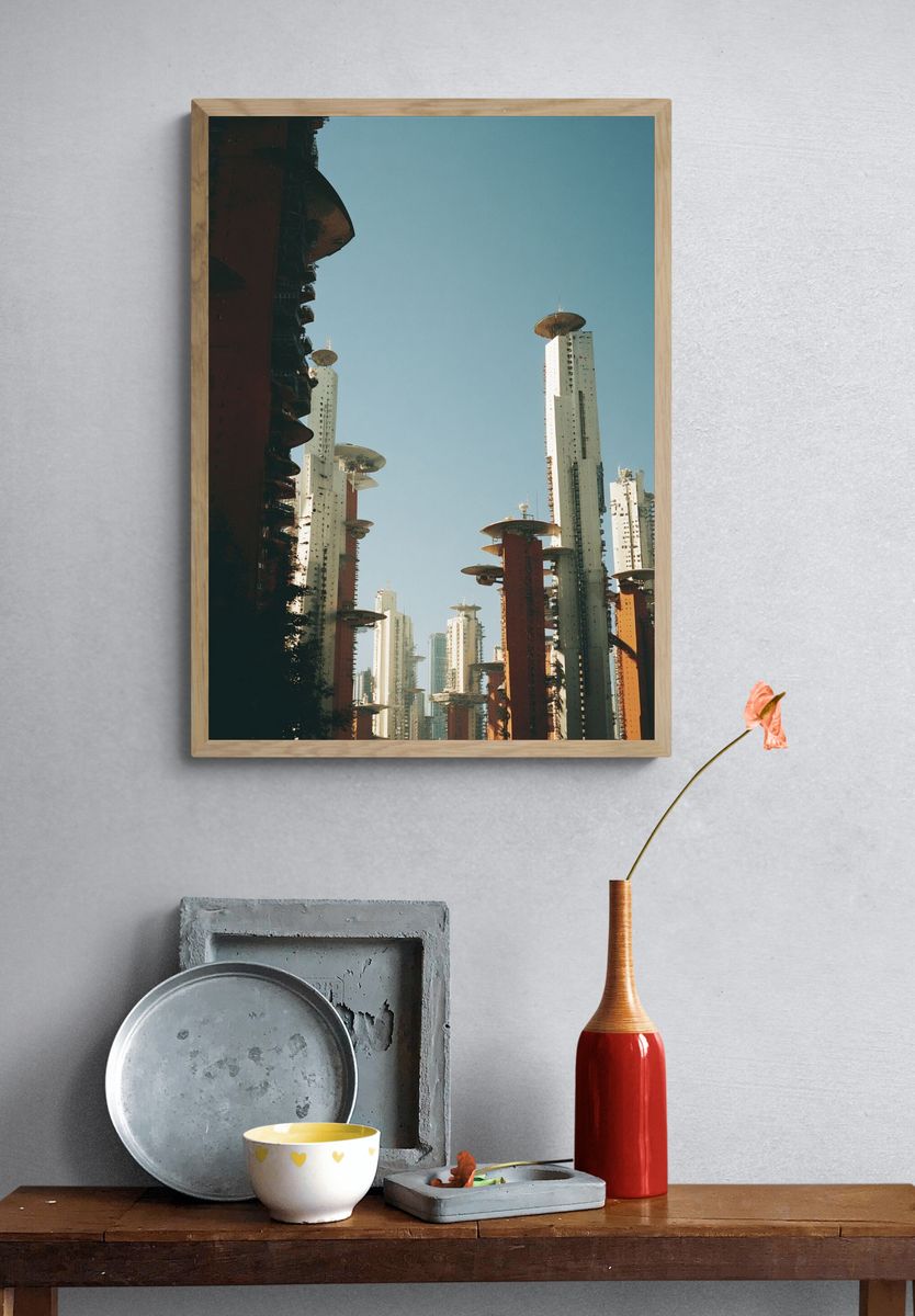 Futuristic City Towers Photography Poster. — room view 3