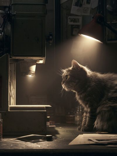 Cat in Workshop Light Poster. poster