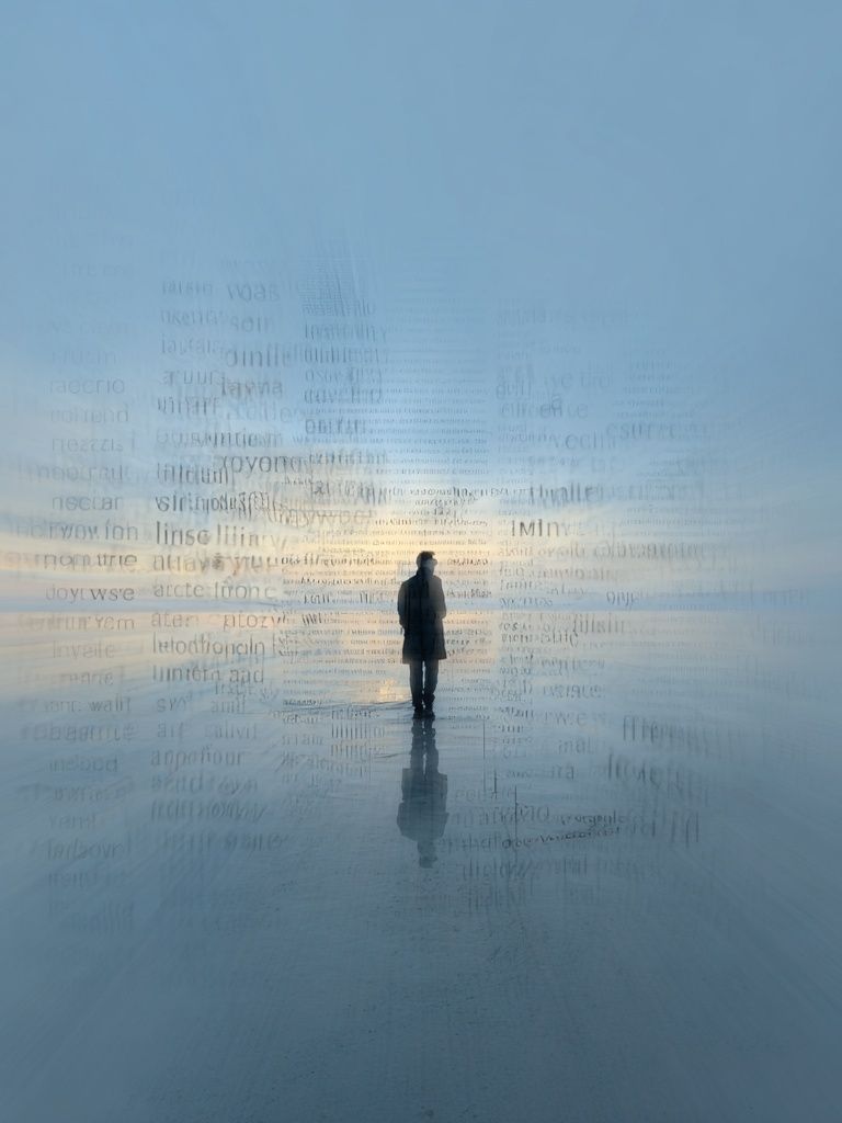 Solitary Figure in Blue Mist Print. poster detail