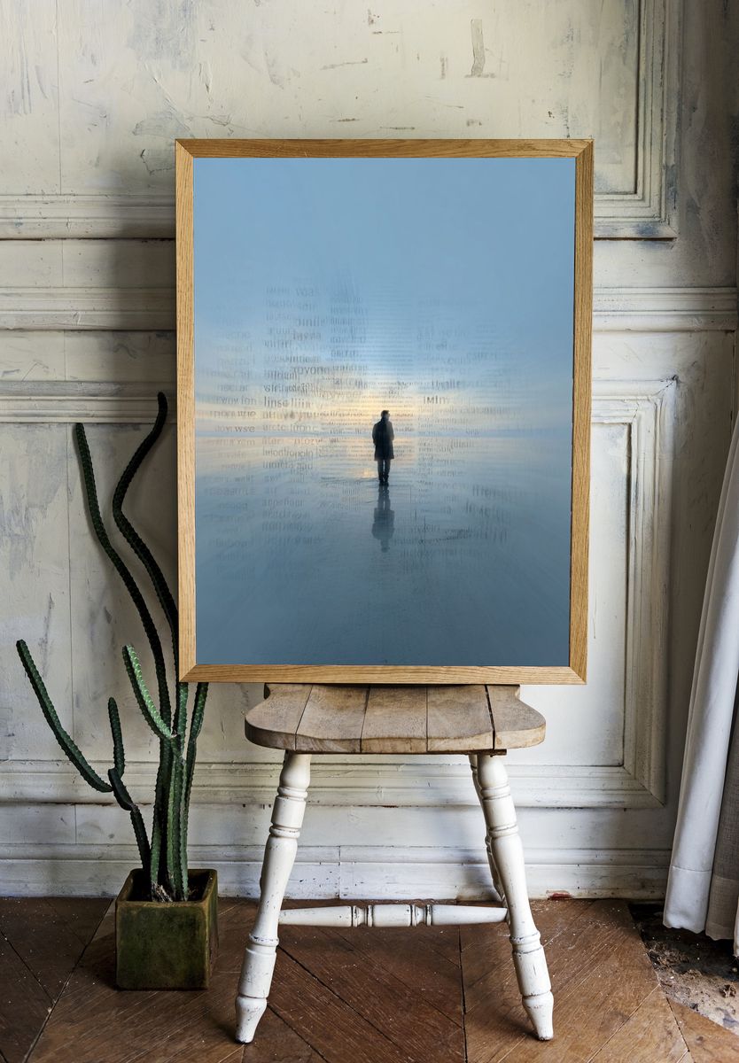 Solitary Figure in Blue Mist Print. room preview