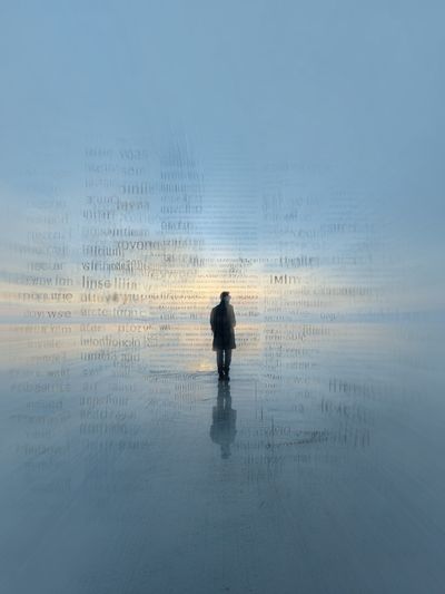 Solitary Figure in Blue Mist Print.