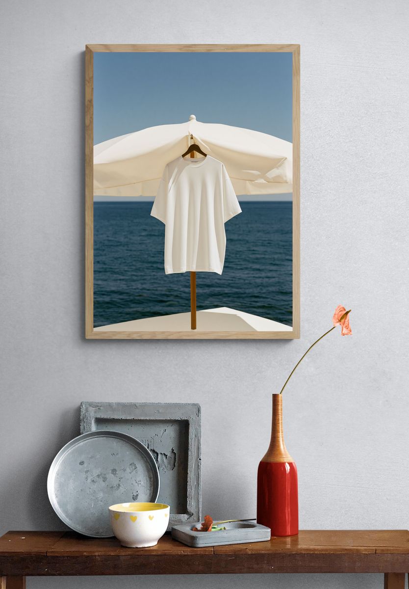 Seaside Umbrella Shirt Photography Poster. — room view 3