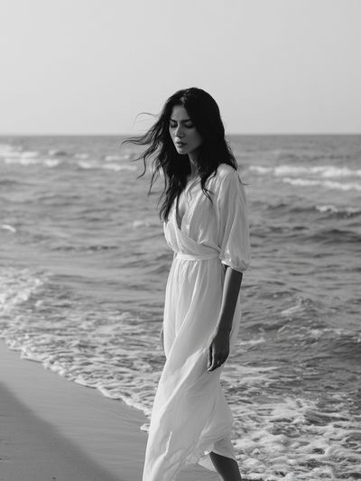 Seaside Woman Black-White Poster. poster