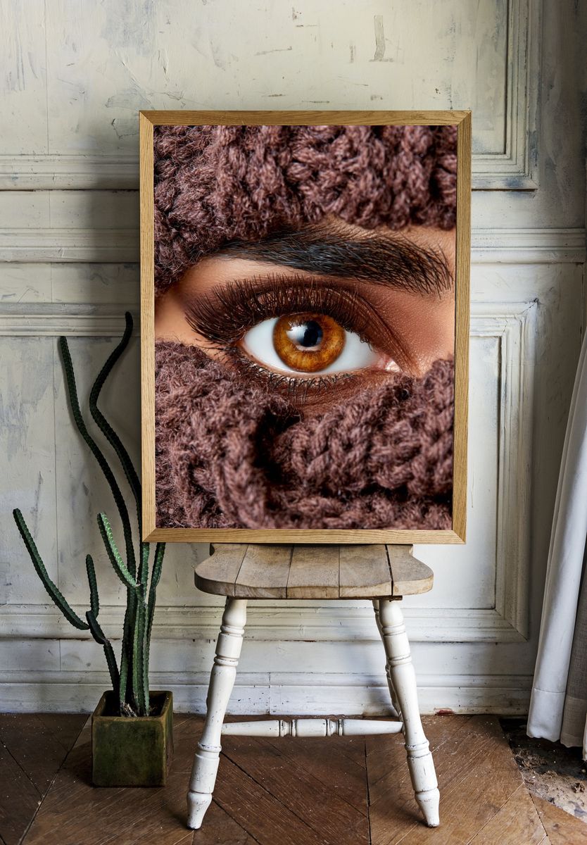 Brown Eye Textile Portrait Poster. room preview