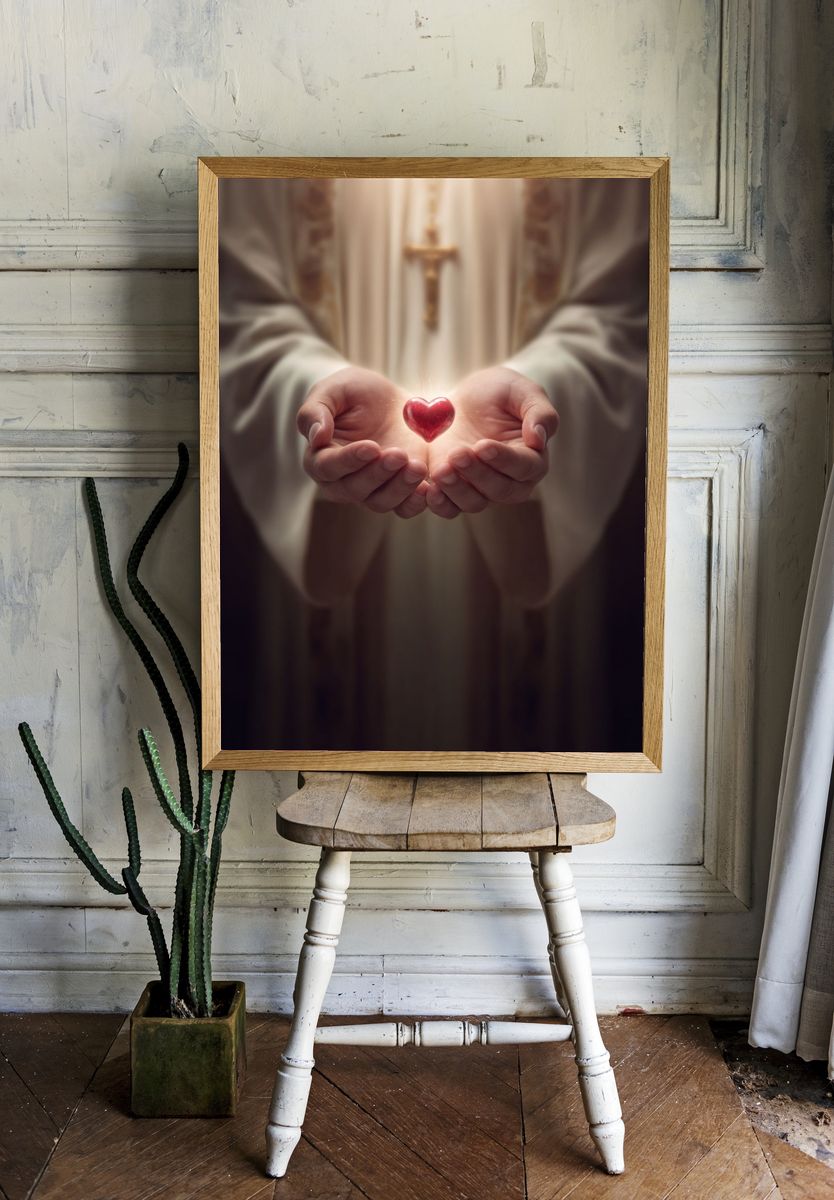 Sacred Heart Hands Photography Poster. — room view 1