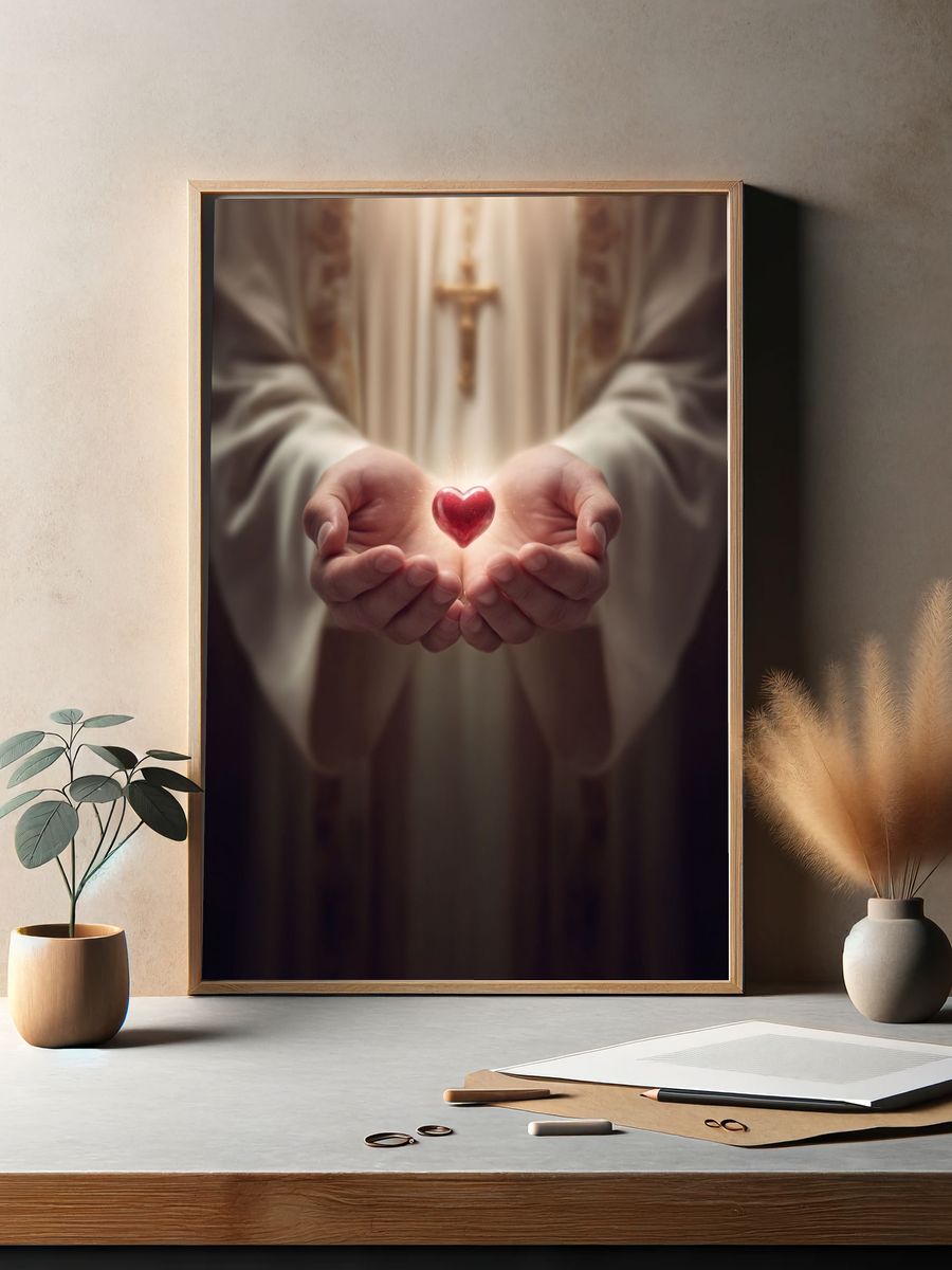 Sacred Heart Hands Photography Poster. — room view 2