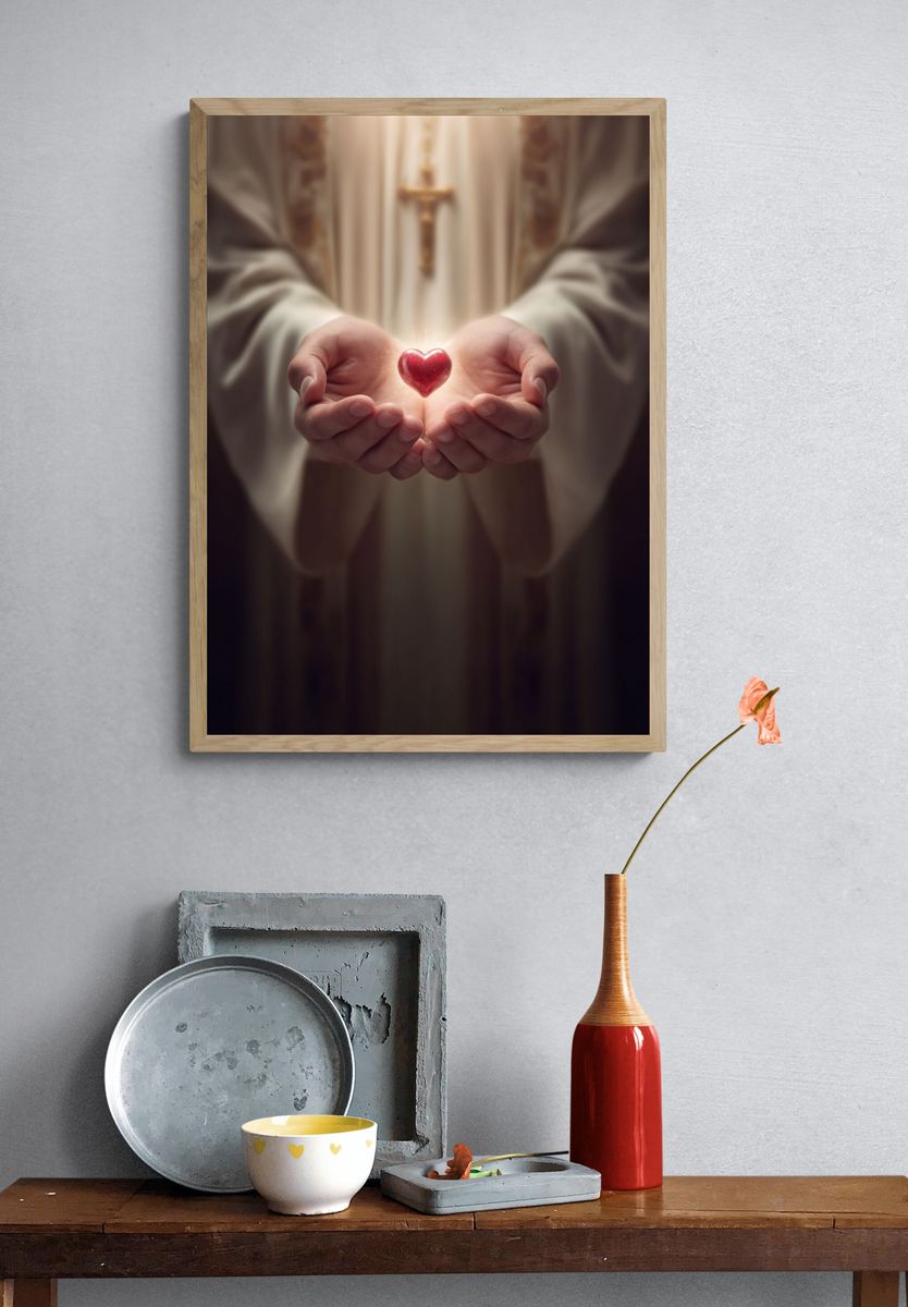 Sacred Heart Hands Photography Poster. — room view 3