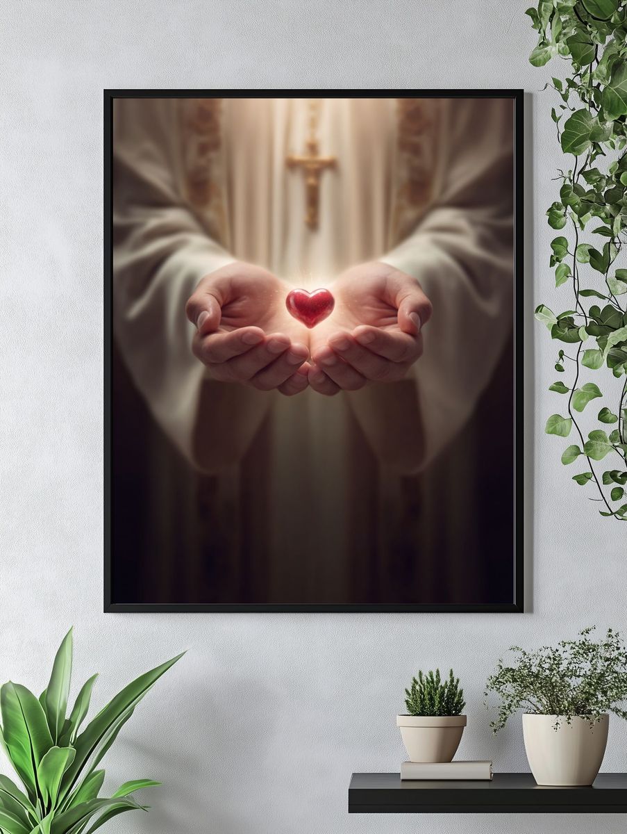 Sacred Heart Hands Photography Poster. — room view 4