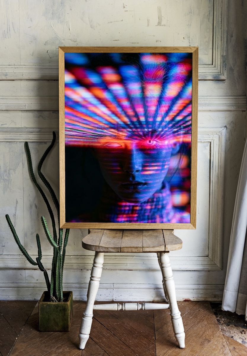 Neon Prism Face Photography Poster. room preview
