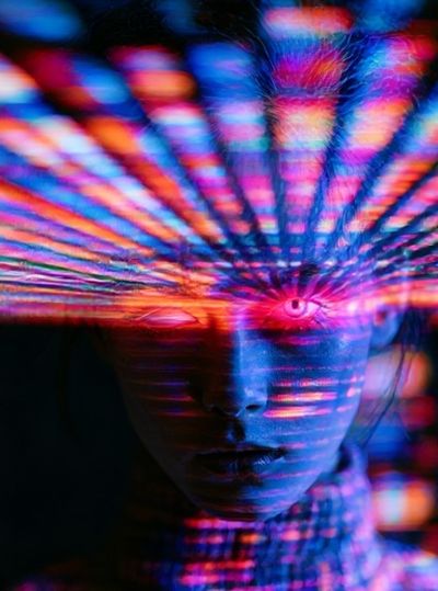 Neon Prism Face Photography Poster.