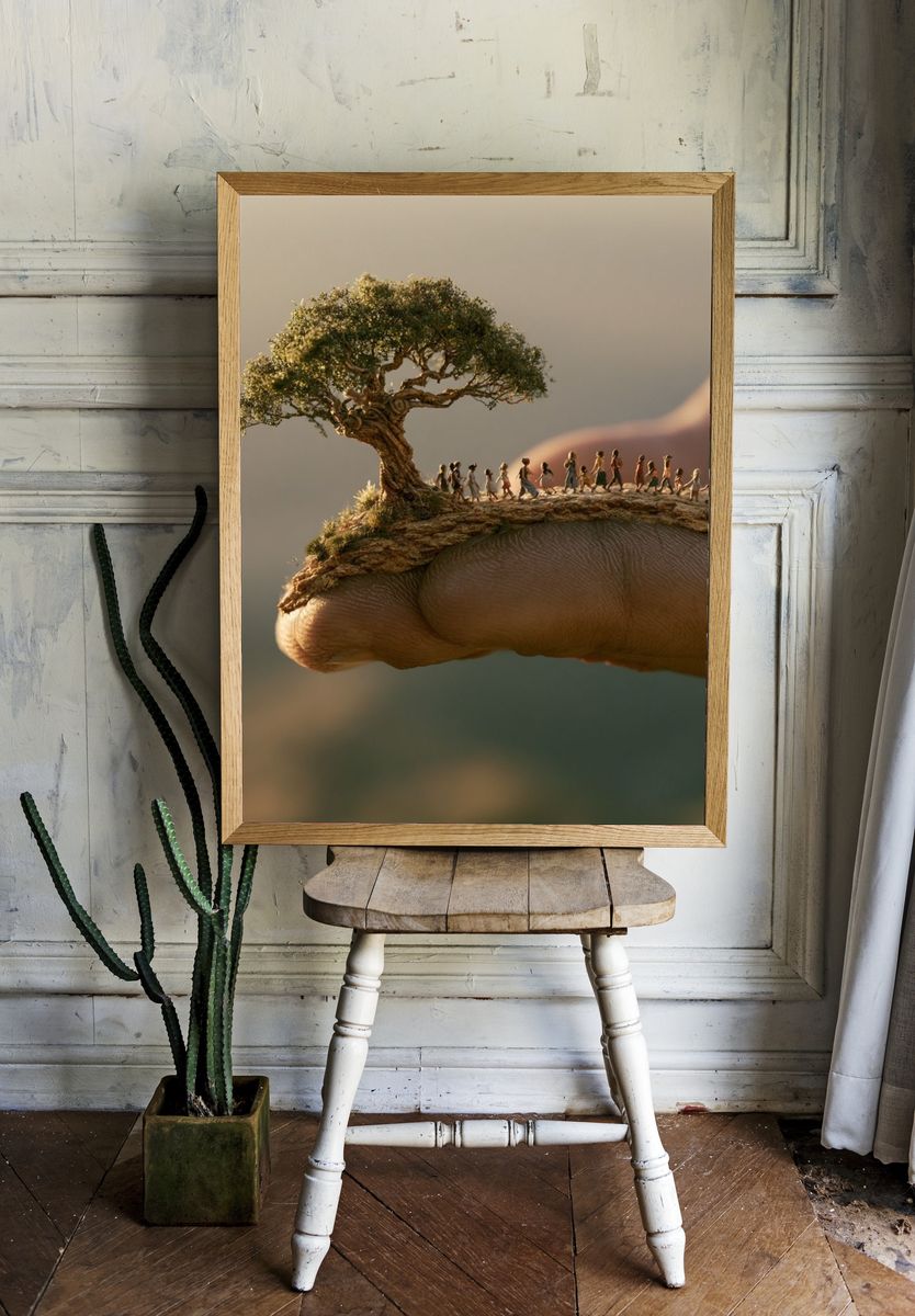 Tiny Tree on Finger Photography Print. room preview