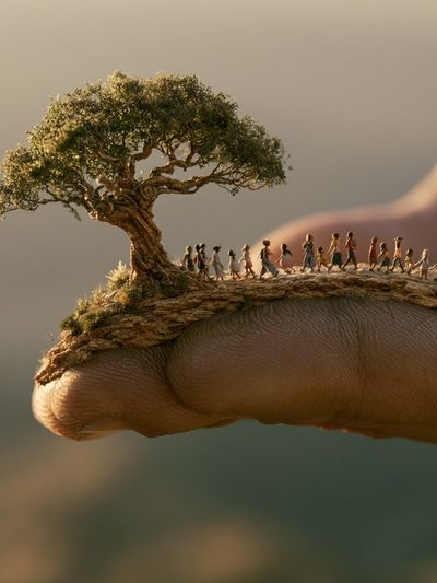 Tiny Tree on Finger Photography Print. poster