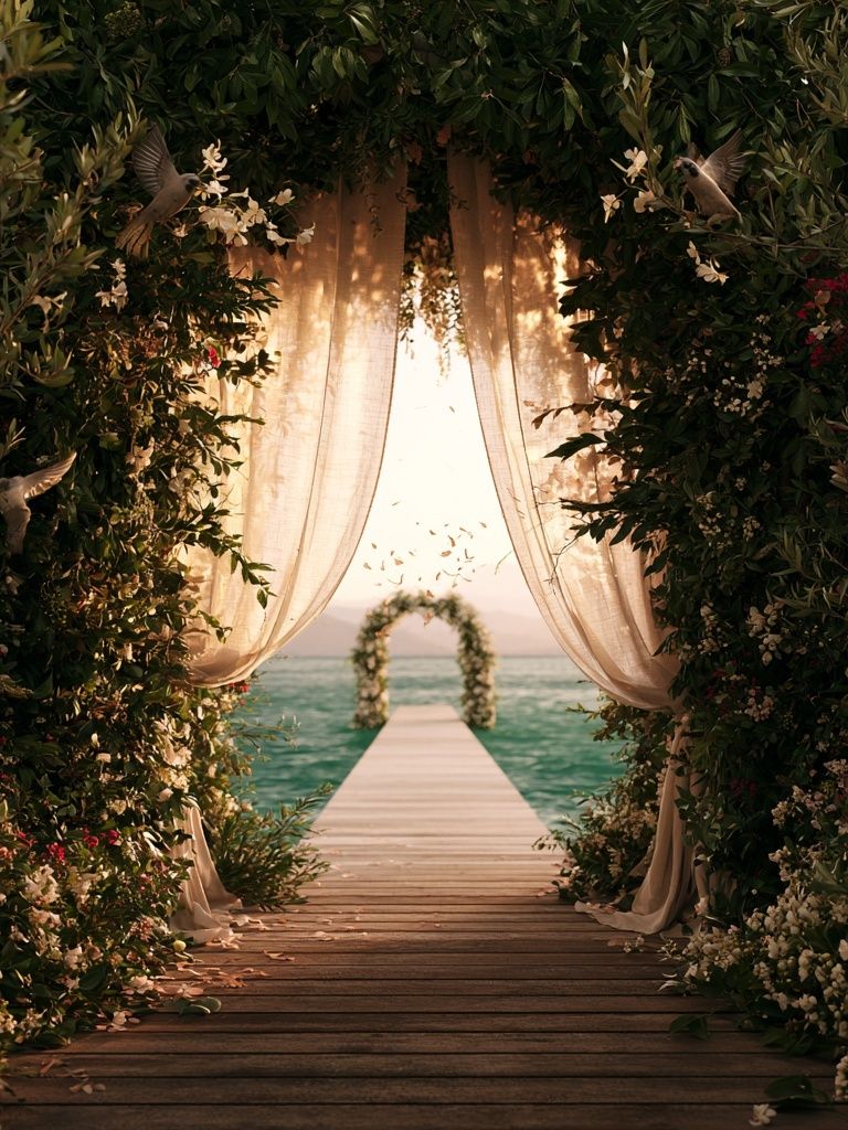 Seaside Floral Arch Photography Poster. poster detail
