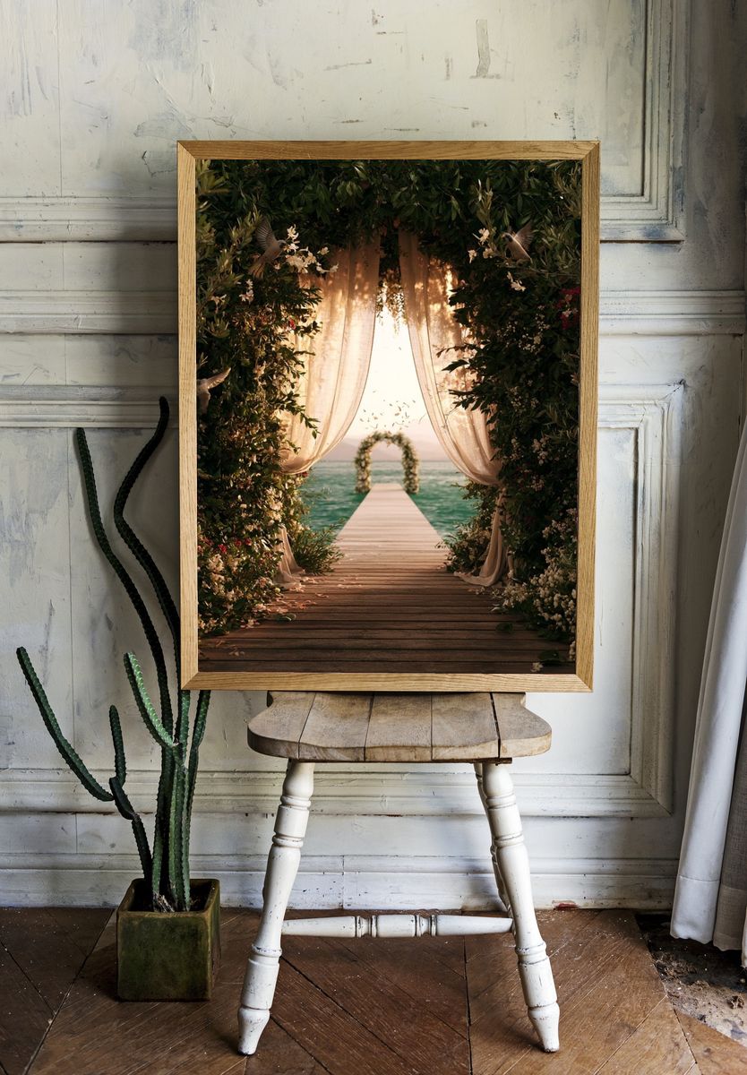 Seaside Floral Arch Photography Poster. room preview