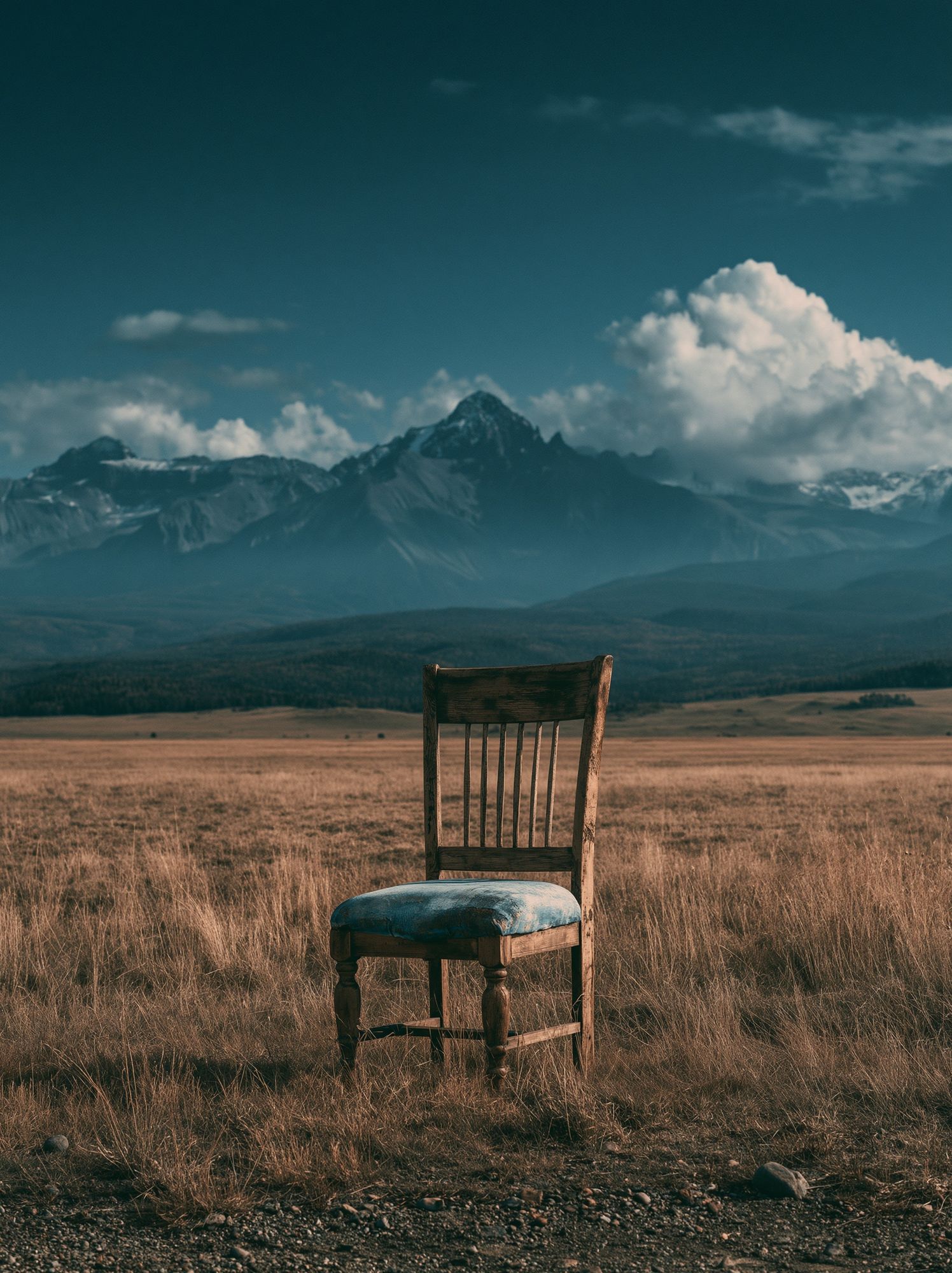 Solitary Chair in Mountain Meadow Print. poster — photography art