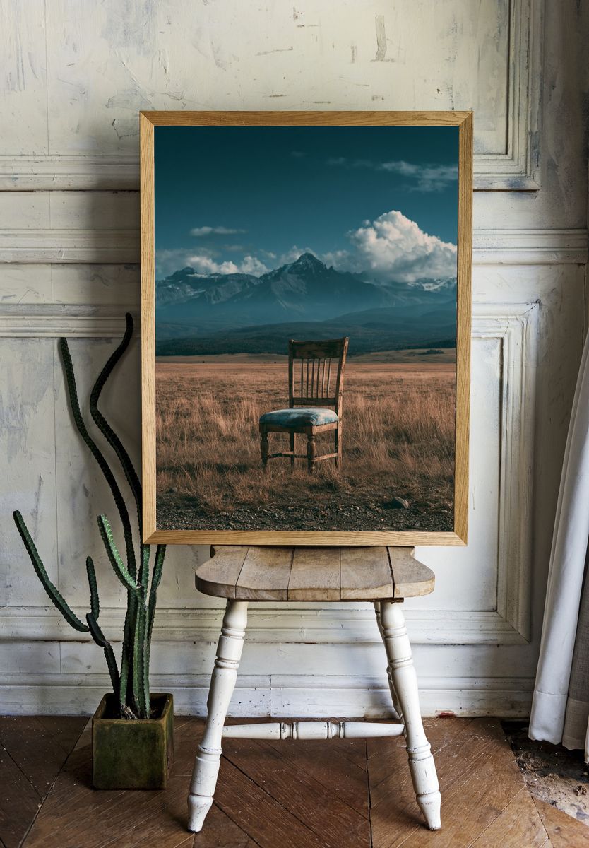 Solitary Chair in Mountain Meadow Print. — room view 1