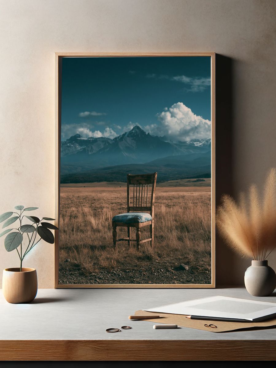 Solitary Chair in Mountain Meadow Print. — room view 2
