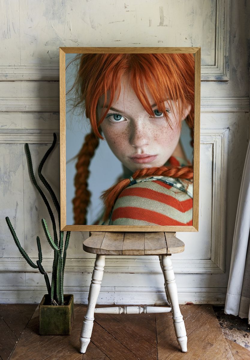 Freckled Red-Haired Portrait Print. room preview