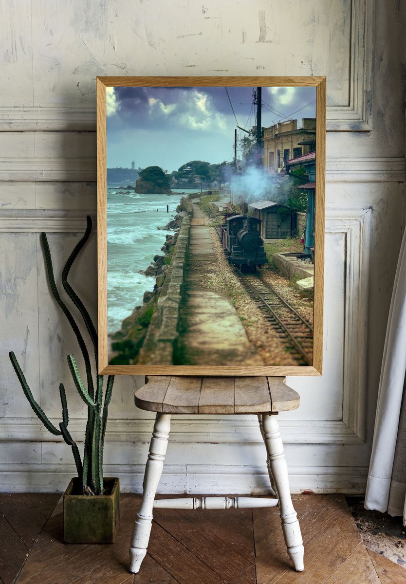 Coastal Steam Train Landscape Print. — room view 1