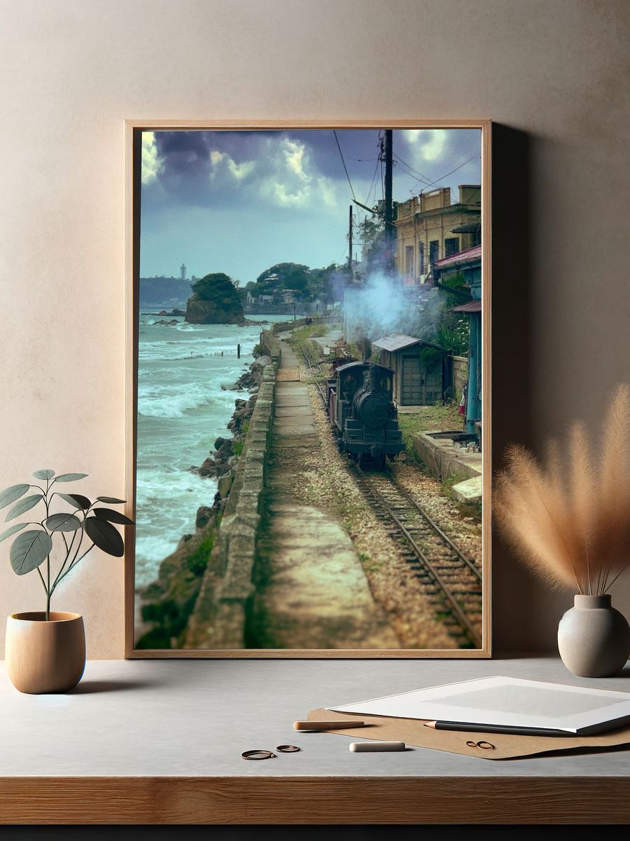 Coastal Steam Train Landscape Print. — room view 2