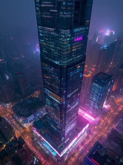 Neon City Skyline Photography Poster.