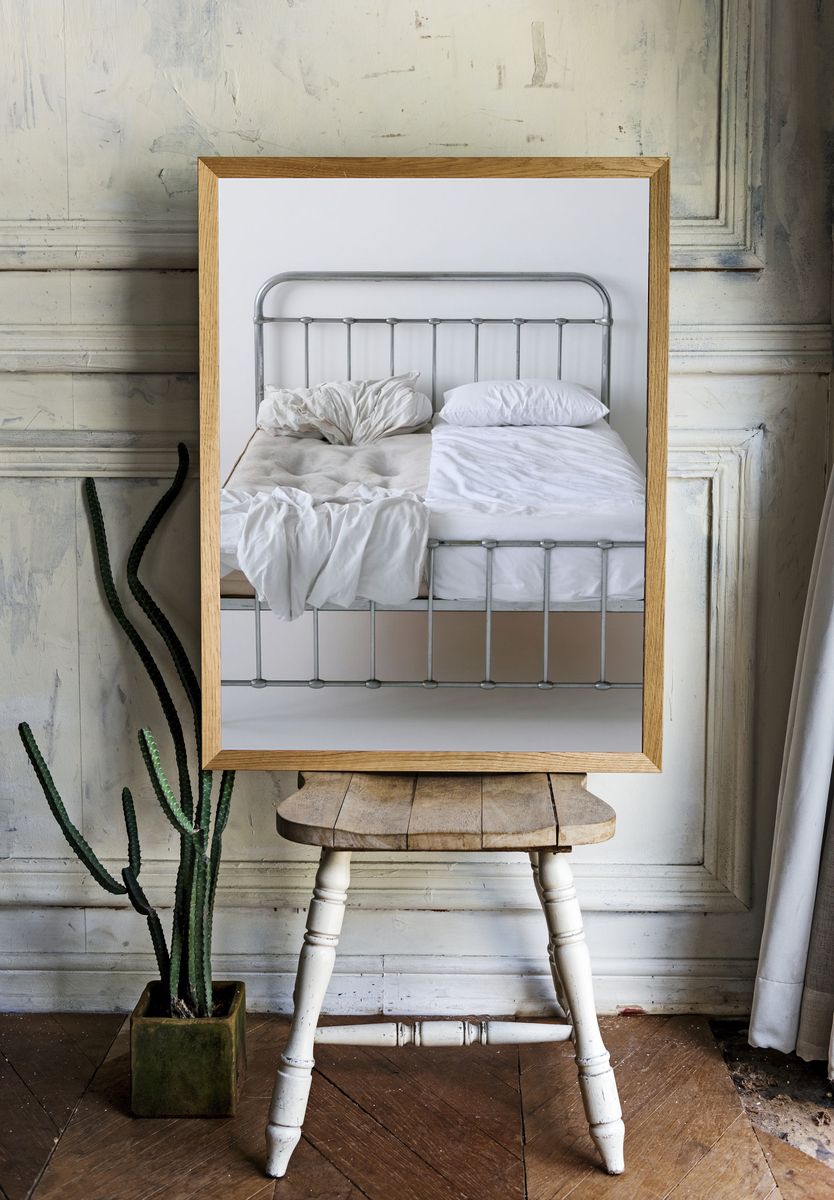 Minimal Bed Frame Photography Print. room preview