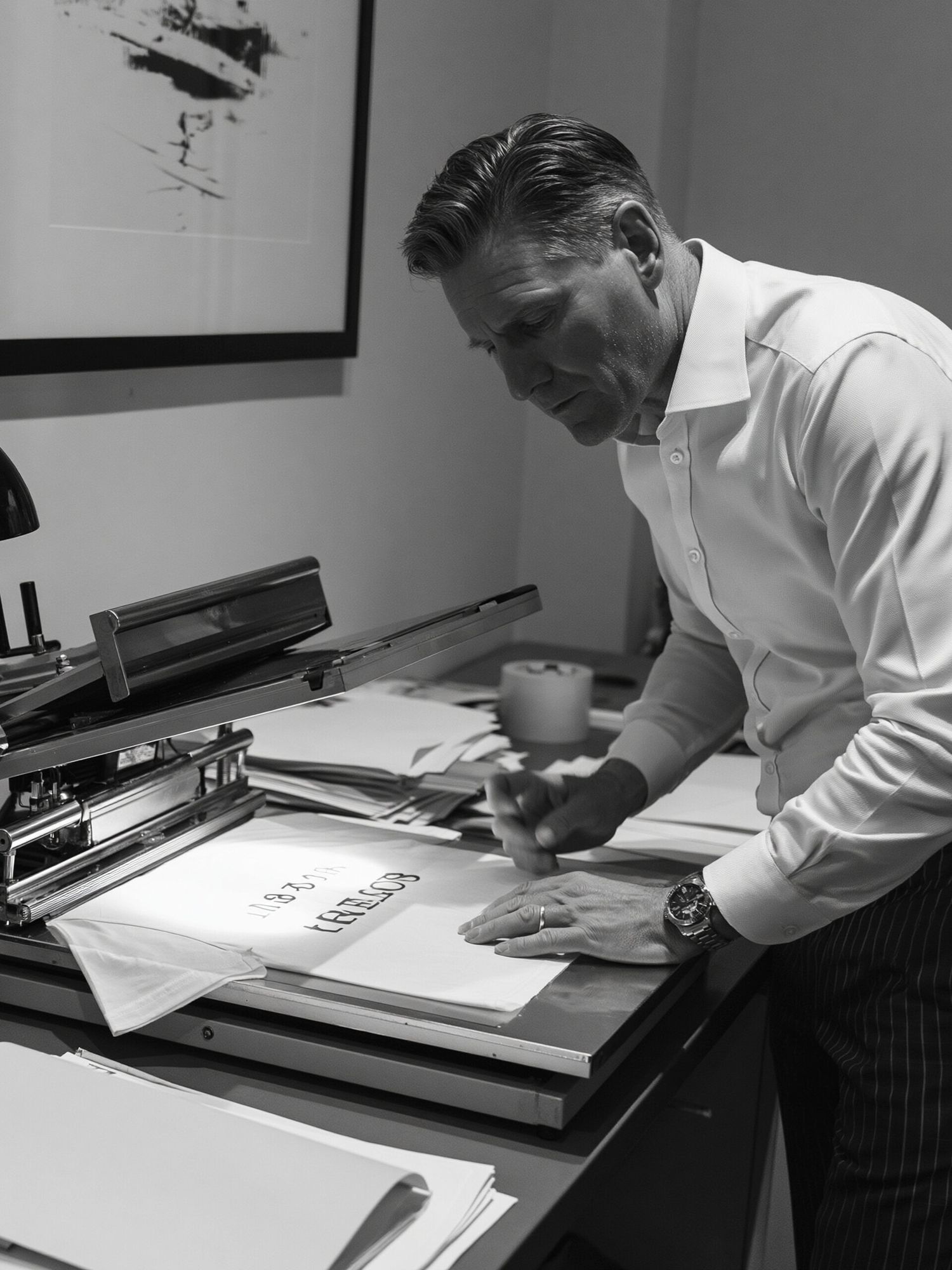 Tailor at Work Black-White Poster. poster — photography art
