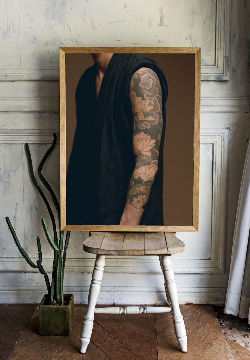 Floral Tattoo Portrait Photography Print. room preview