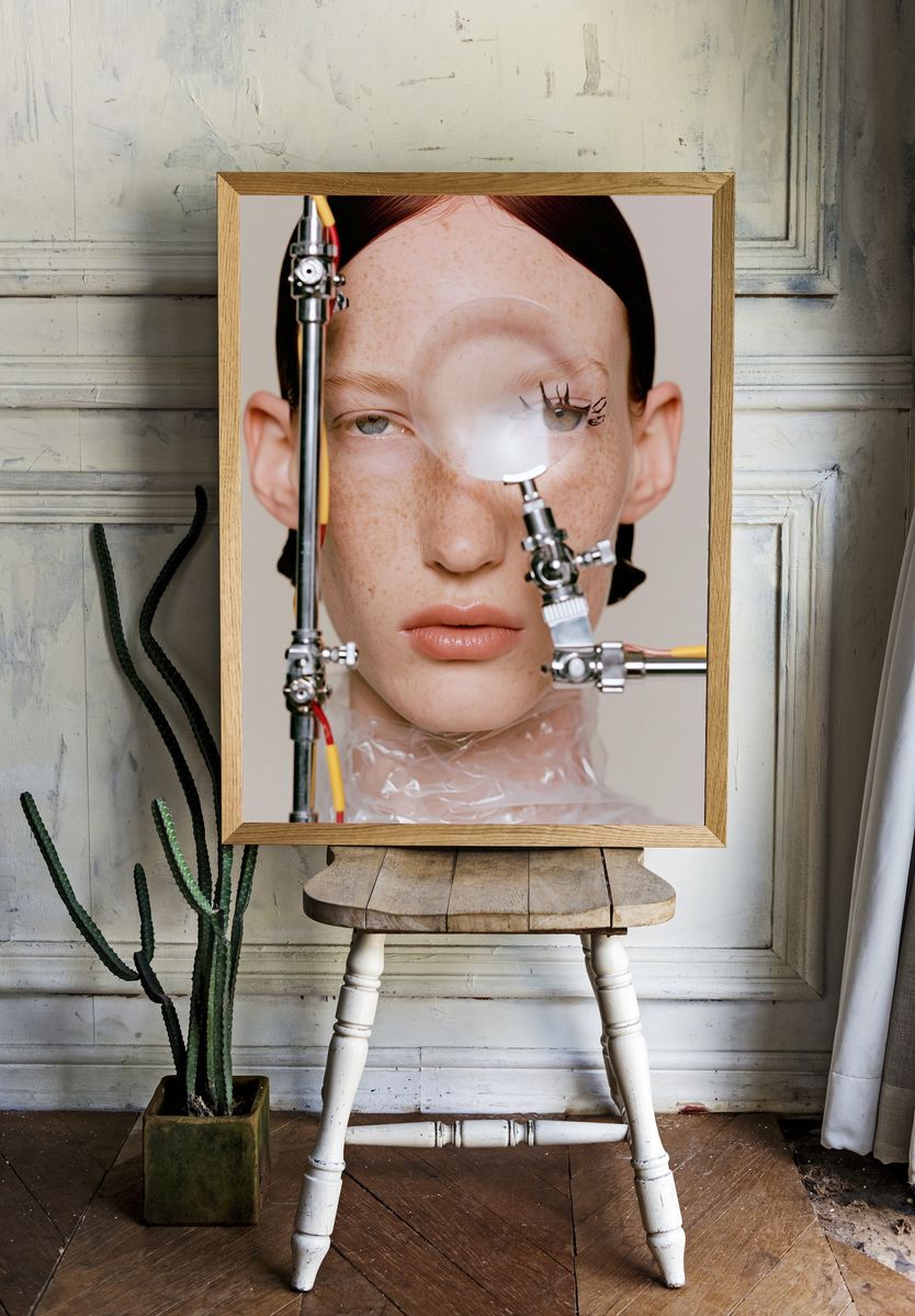 Surreal Freckled Portrait Photography Poster. room preview